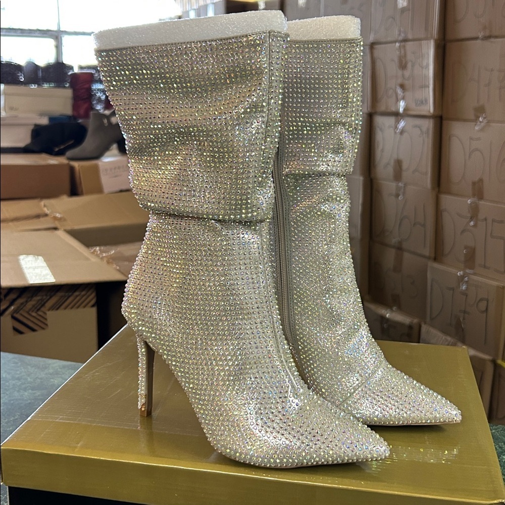 Thalia Sodi Womens Raquell Pointed Toe Rhinestones Mid-Calf Boots - Picture 3 of 7